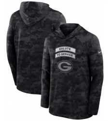 Men Green Bay Packers Black 2026 Salute to Service Sideline Lightweight Hoodie Dri FIT Long Sleeve Top