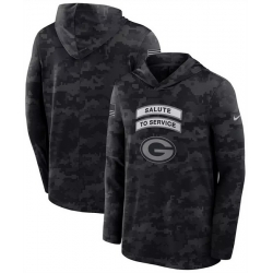 Men Green Bay Packers Black 2026 Salute to Service Sideline Lightweight Hoodie Dri FIT Long Sleeve Top