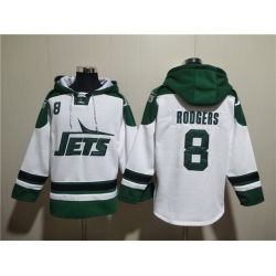 Men New York Jets 8 Aaron Rodgers White Ageless Must Have Lace Up Pullover Hoodie