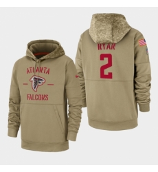 Mens Atlanta Falcons 2 Matt Ryan 2019 Salute to Service Sideline Therma Pullover Hoodie Tan