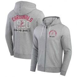 Men Arizona Cardinals Heather Gray Vintage Stripe Full Zip Hoodie