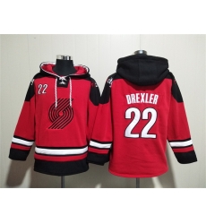 Men Portland Trail Blazers 22 Clyde Drexler Red Lace Up Pullover Hoodie Men Portland Trail Blazers 22 Clyde Drexler Red Lace Up Pullover Hoodie