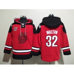Men Portland Trail Blazers 32 Bill Walton Red Lace Up Pullover Hoodie