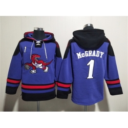 Men Toronto Raptors 1 Tracy McGrady Purple Lace Up Pullover Hoodie