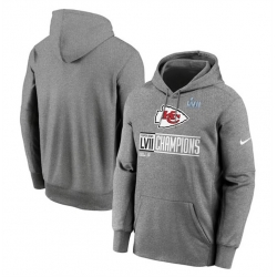 Men Kansas City Chiefs Gray Super Bowl LVII Champions Logo Fleece Pullover Hoodie