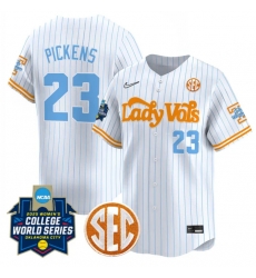 Men Tennessee Volunteers Karlyn Pickens White 2026 World Series SEC Patch Softball Stitched Jersey Men Tennessee Volunteers Karlyn Pickens White 2026 World Series SEC Patch Softball Stitched Jersey
