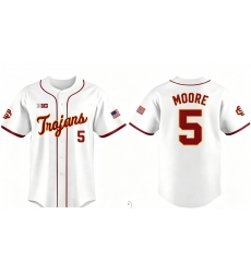 NCAA Trojans #5 Moore Baseball White Stitched Jersey NCAA Trojans #5 Moore Baseball White Stitched Jersey