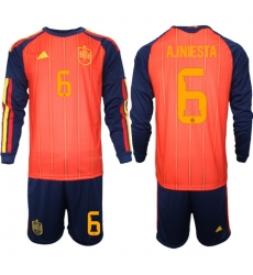 Spain 2026 FIFA World Cup Soccer Jersey Red LONG #6 A.INIESTA
