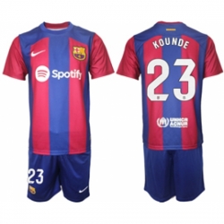 Men Barcelona 23 Kounde Blue Red 2023 24 Home Soccer Jersey Men Barcelona 23 Kounde Blue Red 2023 24 Home Soccer Jersey