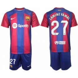 Men Barcelona 27 Lamine Yamal Blue Red 2023 24 Home Soccer Jersey Men Barcelona 27 Lamine Yamal Blue Red 2023 24 Home Soccer Jersey