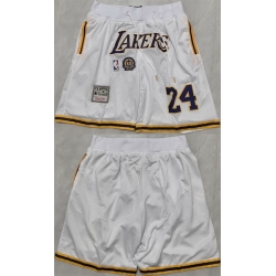 Men Los Angeles Lakers 24 Kobe Bryant White 2025 Shorts   Men Los Angeles Lakers 24 Kobe Bryant White 2025 Shorts
