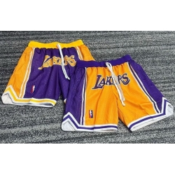 Men Los Angeles Lakers NBA Basketball Shorts Yellow Purple Men Los Angeles Lakers NBA Basketball Shorts Yellow Purple
