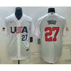 Men's USA Baseball #27 Mike Trout Number 2023 White World Baseball Classic Replica Stitched Jersey