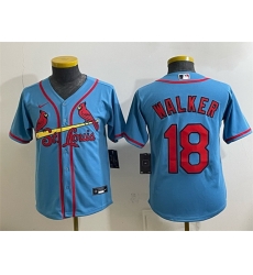 Youth St Louis Cardinals 18 Jordan Walker Blue Cool Base Stitched Baseball Jersey Youth St Louis Cardinals 18 Jordan Walker Blue Cool Base Stitched Baseball Jersey