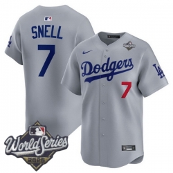 Men Los Angeles Dodgers 7 Blake Snell 2025 World Series Cool Base Stitched Baseball Jersey Gray Men Los Angeles Dodgers 7 Blake Snell 2025 World Series Cool Base Stitched Baseball Jersey Gray