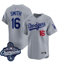 Men Los Angeles Dodgers 16 Will Smith Cool Base 2025 World Champions Stitched Baseball Jersey Gray Men Los Angeles Dodgers 16 Will Smith Cool Base 2025 World Champions Stitched Baseball Jersey Gray