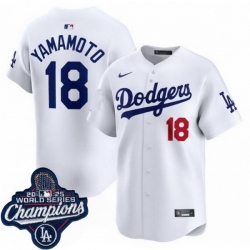 Men Los Angeles Dodgers 18 Yoshinobu Yamamoto Cool Base 2025 World Champions Stitched Baseball Jersey White