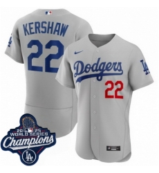 Men Los Angeles Dodgers 22 Clayton Kershaw Cool Base 2025 World Champions Stitched Baseball Jersey Gray Men Los Angeles Dodgers 22 Clayton Kershaw Cool Base 2025 World Champions Stitched Baseball Jersey Gray