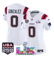 Women New England Patriots 0 Christian Gonzalez White 2025 F U S E Super Bowl LX Patch And USA 250 27 Patch Vapor Limited Football Stitched Jersey Women New England Patriots 0 Christian Gonzalez White 2025 F U S E Super Bowl LX Patch And USA 250 27 Patch Vapor Limited Football Stitched Jersey