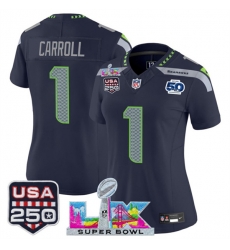 Women Seattle Seahawks 1 Pete Carroll Navy 2025 F U S E Super Bowl LX Patch And 50th Season 26 USA 250 27 Patch Vapor Limited Football Stitched Jersey Women Seattle Seahawks 1 Pete Carroll Navy 2025 F U S E Super Bowl LX Patch And 50th Season 26 USA 250 27 Patch Vapor Limited Football Stitched Jersey