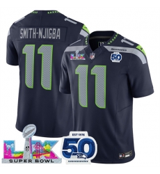 Women Seattle Seahawks 11 Jaxon Smith Njigba Navy 2025 F U S E Super Bowl LX Patch And 50th Season Patch Vapor Limited Stitched Football Jersey Women Seattle Seahawks 11 Jaxon Smith Njigba Navy 2025 F U S E Super Bowl LX Patch And 50th Season Patch Vapor Limited Stitched Football Jersey