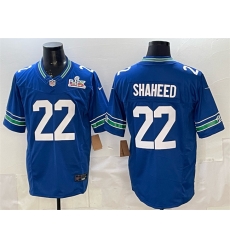 Men Seattle Seahawks 22 Rashid Shaheed Royal 2025 F U S E  Super Bowl LX Patch Vapor Throwback Limited Stitched Football Jersey