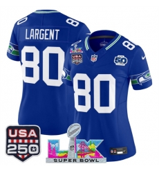 Women Seattle Seahawks 80 Steve Largent Royal 2025 F U S E Super Bowl LX Patch And 50th Season USA 250 Patch Vapor Throwback Limited Stitched Football Jer Women Seattle Seahawks 80 Steve Largent Royal 2025 F U S E Super Bowl LX Patch And 50th Season USA 250 Patch Vapor Throwback Limited Stitched Football Jer