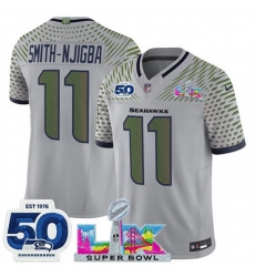 Youth Seattle Seahawks 11 Jaxon Smith Njigba Grey 2025 F U S E  Super Bowl LX Patch And 50th Season Patch  Rivalries Vapor Limited Stitched Football Jersey