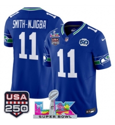 Youth Seattle Seahawks 11 Jaxon Smith Njigba Royal 2025 F U S E Super Bowl LX Patch And 50th Season USA 250 Patch Vapor Throwback Limited Stitched Footba Youth Seattle Seahawks 11 Jaxon Smith Njigba Royal 2025 F U S E Super Bowl LX Patch And 50th Season USA 250 Patch Vapor Throwback Limited Stitched Footba