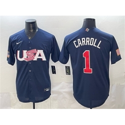 Men USA Baseball  1 Corbin Carroll Navy World Baseball Classic Stitched Jersey