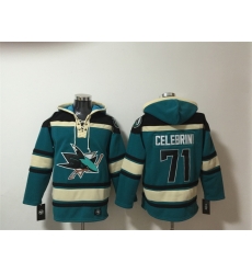 Men San Jose Sharks 71 Macklin Celebrini Teal Lace Up Pullover Hoodie Men San Jose Sharks 71 Macklin Celebrini Teal Lace Up Pullover Hoodie
