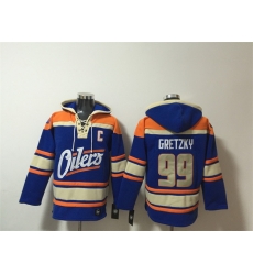 Men Edmonton Oilers 99 Wayne Gretzky Blue Lace Up Pullover Hoodie Men Edmonton Oilers 99 Wayne Gretzky Blue Lace Up Pullover Hoodie